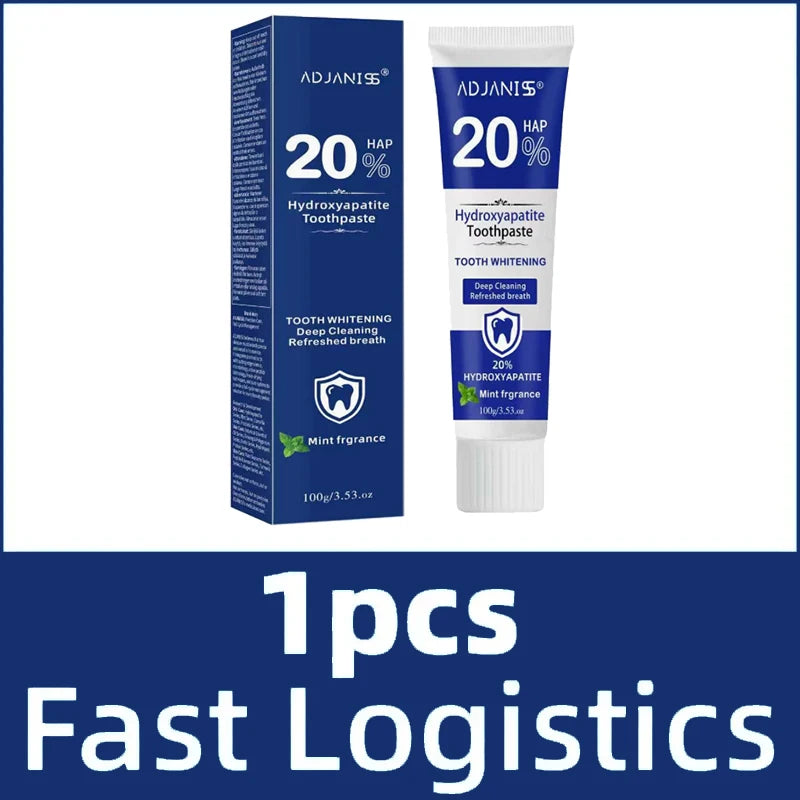 Tidesmit 20% Hydroxyapatite teeth whitening toothpaste for deep cleaning, plaque removal, and fresh breath.
