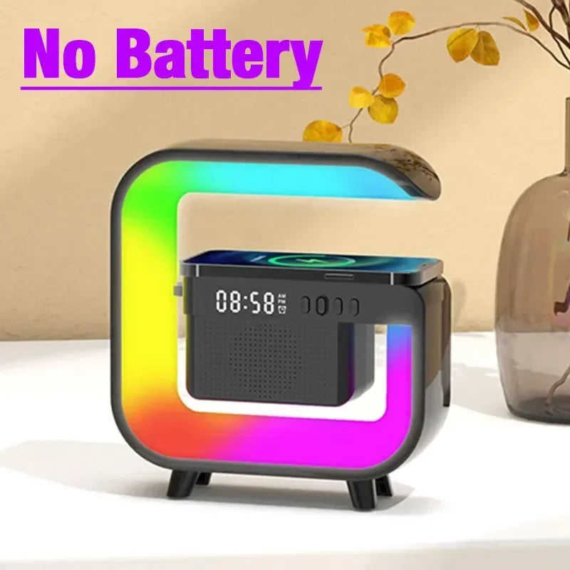 Wireless Charger Station with RGB Light and Portable Bluetooth Speaker Black No battery Tidesmit