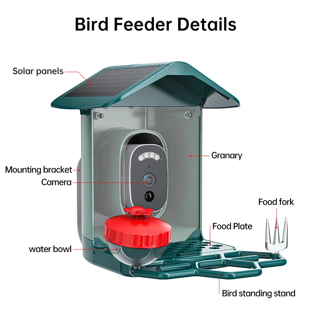 Jooan 4K Solar Bird Feed Camera 2.4G WiFi Outdoor IP Camera Feeder Waterproof HD Bird Video Night Vision Identify Birds Species
