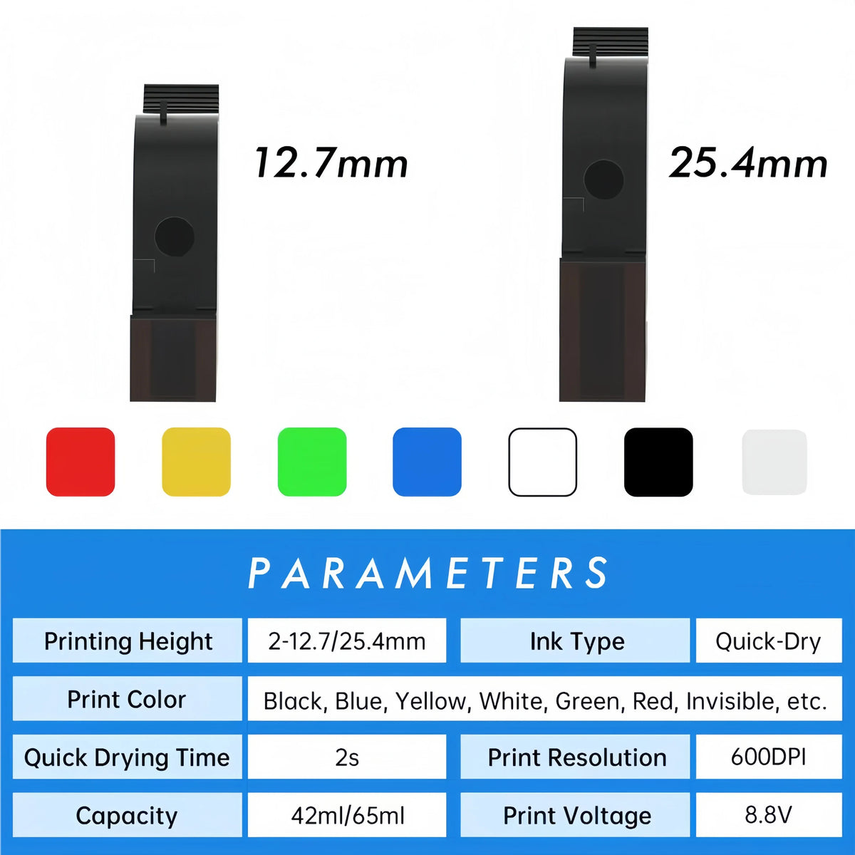 Inkjet coding printer print settings chart with color bar samples and 600dpi resolution