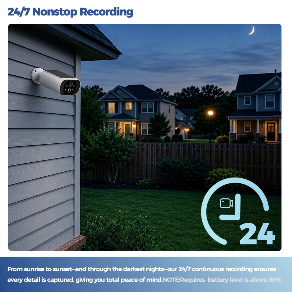 Solar Camera WIFI Outdoor Wireless Security Cam 2.5K Ultra Standby Time PIR Smart Light Color Night Vision AI Detect Battery Cam