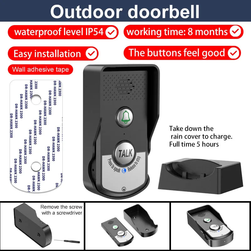 1000M Wireless Intercom Audio Door Phone Voice Sender&Reciver Doorbell