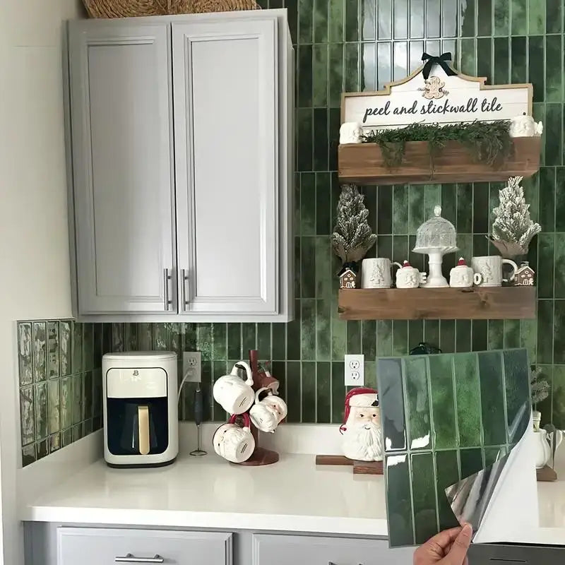 5-20 Pieces NewTile Sticker Self-adhesive Green Tile Backsplash Bathroom Wall Tile Sticker, Water and Mold Resistant, 22.9x29cm