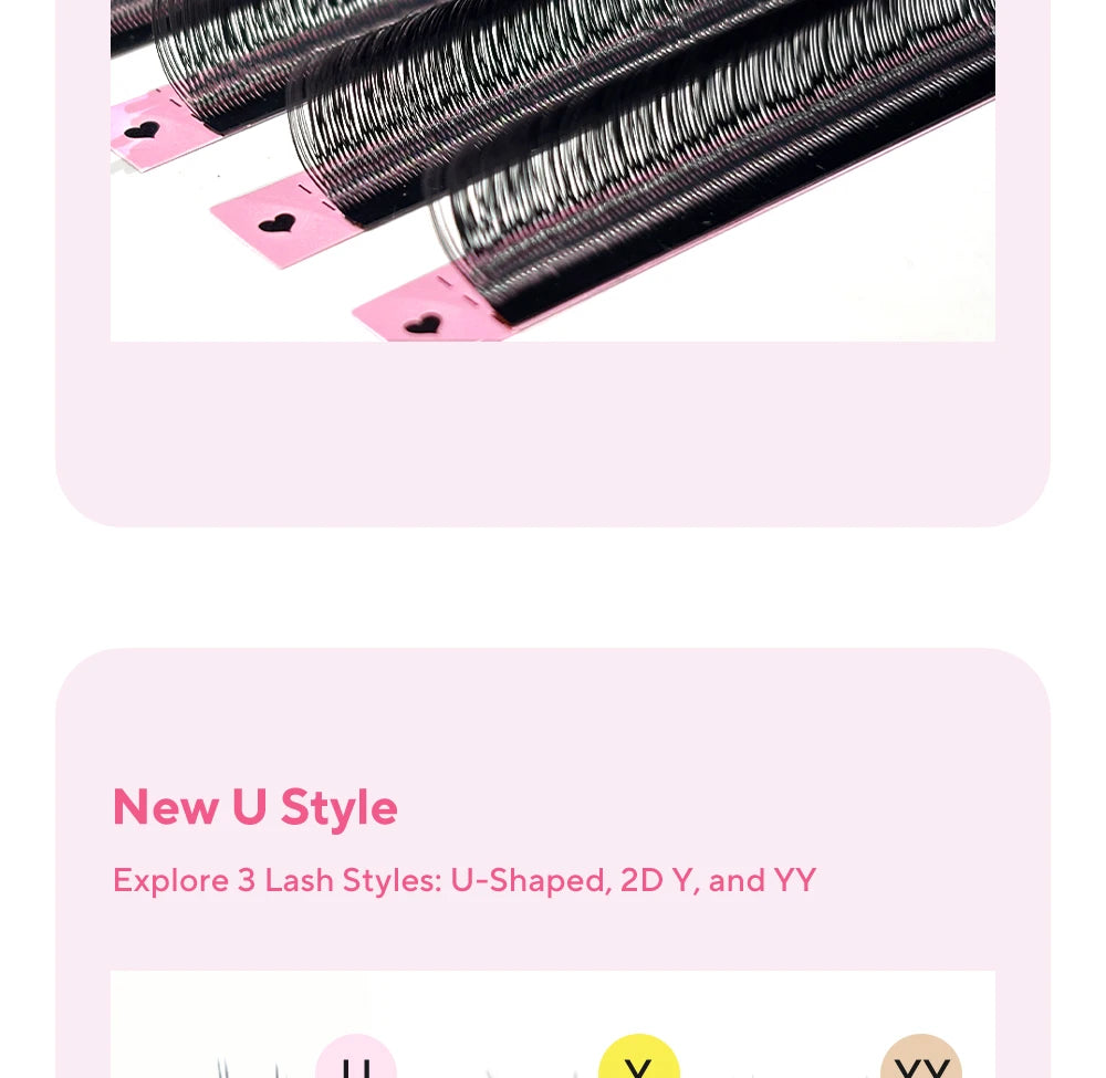 DIYDAY U-shaped Eyelash Extension Easy to Apply 3D Volume False Lashes Natural Wispy U YY Shape Faux Mink Eyelashes for