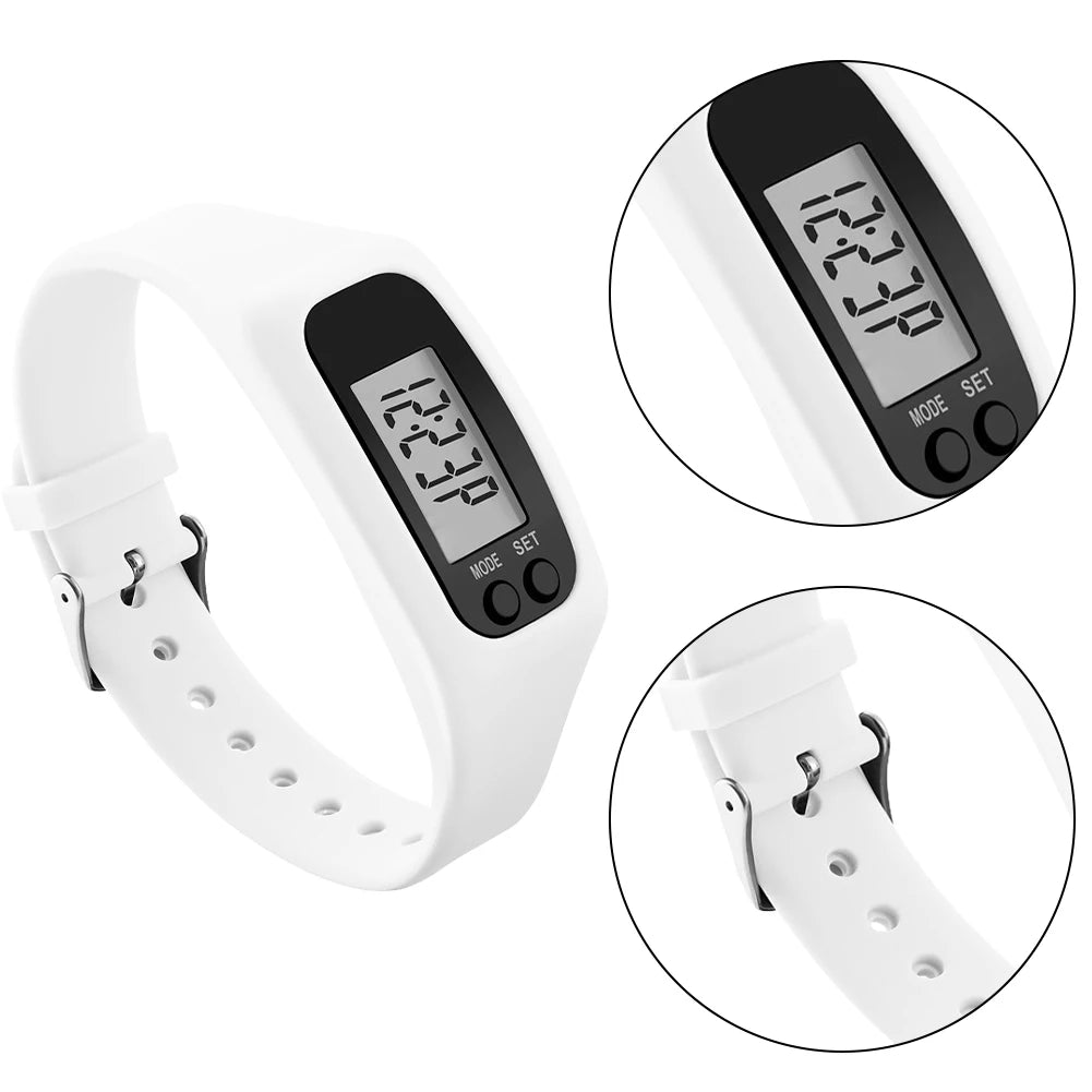 LED Pedometer Bracelet Step Counter Watch 12/24H Time Display Silicone Step Tracker Multi-Function Fitness Watch for Adults kids