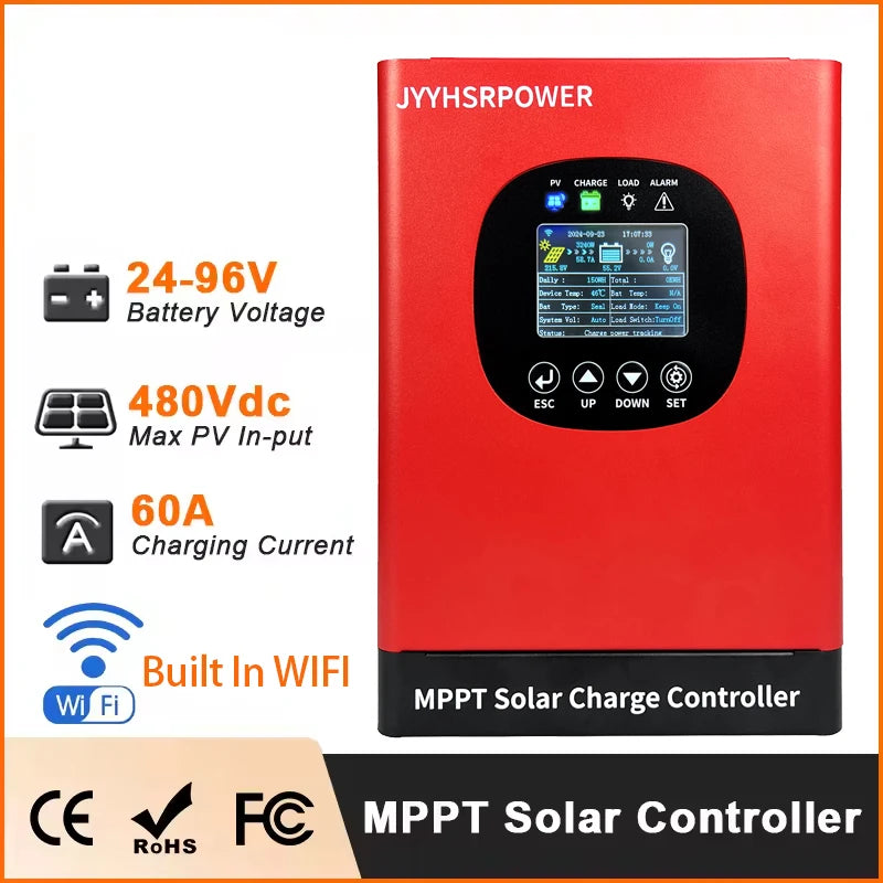NEW 480VDC 24-192V 60A MPPT Solar Charge Controller Solar Battery Regulator With WIFI Monitor APP For Lifepo4 Liuthm GEL Lead