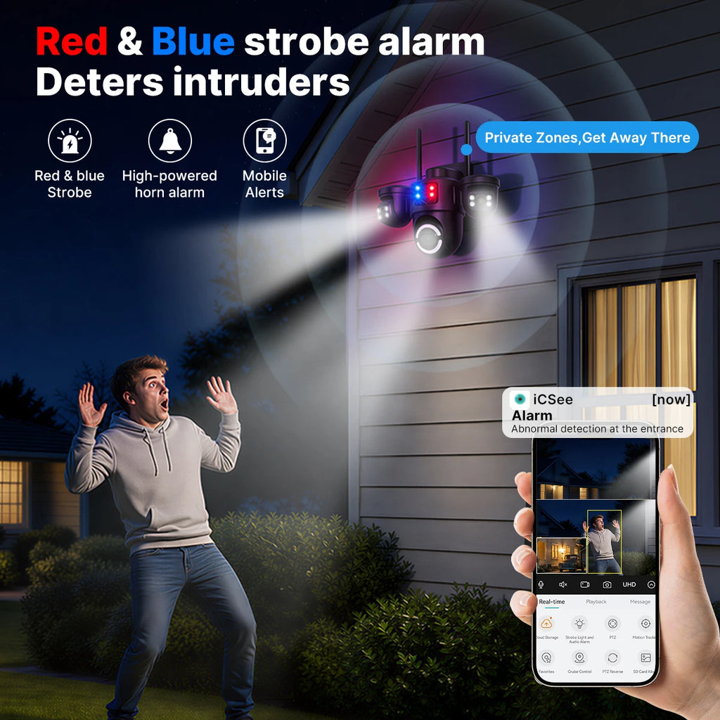 WONSDAR ICSEE WiFi IP Camera Outdoor Three Screen Home Security PTZ Camera CCTV Surveillance AI Human Detection Monitor