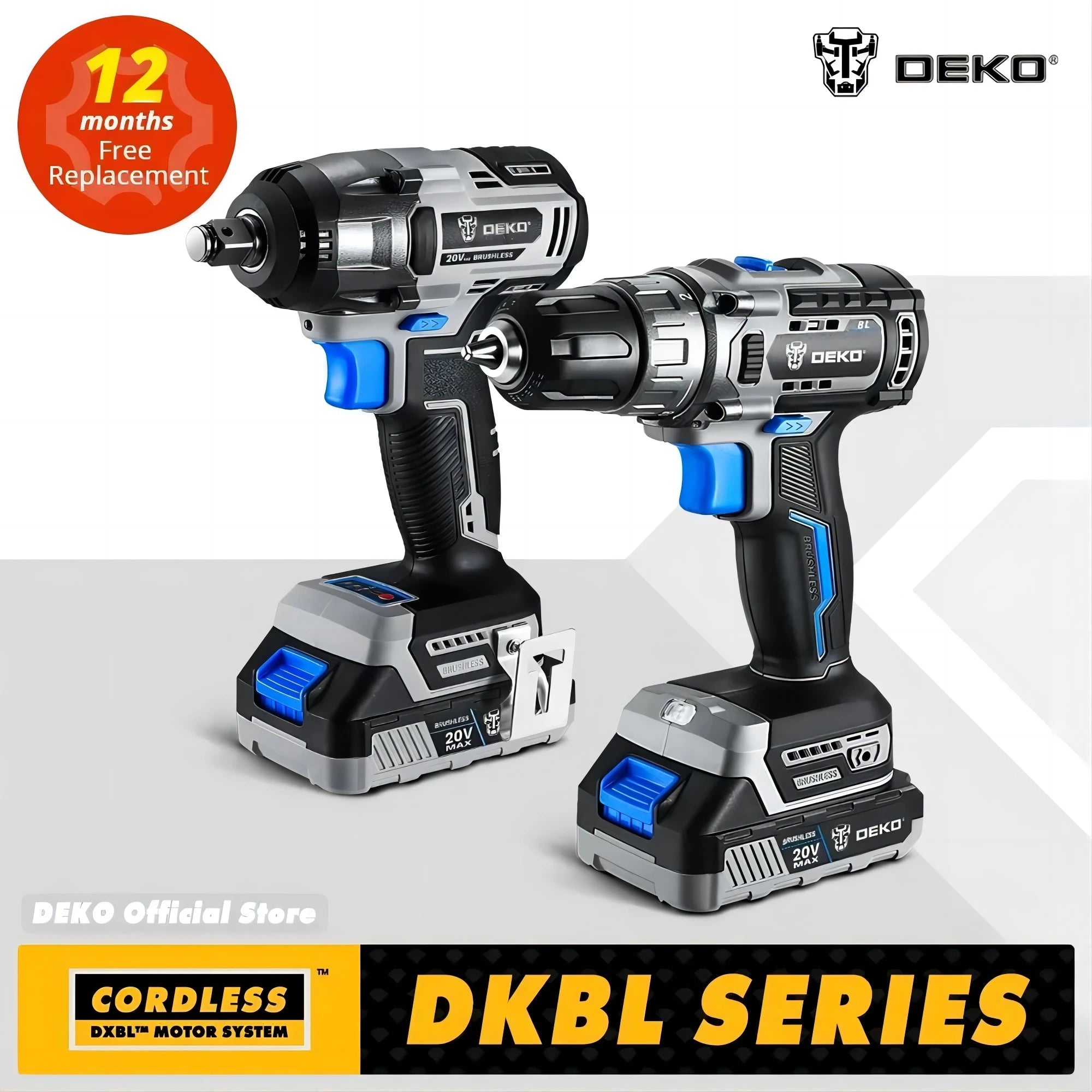 DEKO 20V DKBL20DU3 Brushless Cordless Drill Combo Kit Mini Electric Screwdriver 2 Speed Power Tools for Woodworking