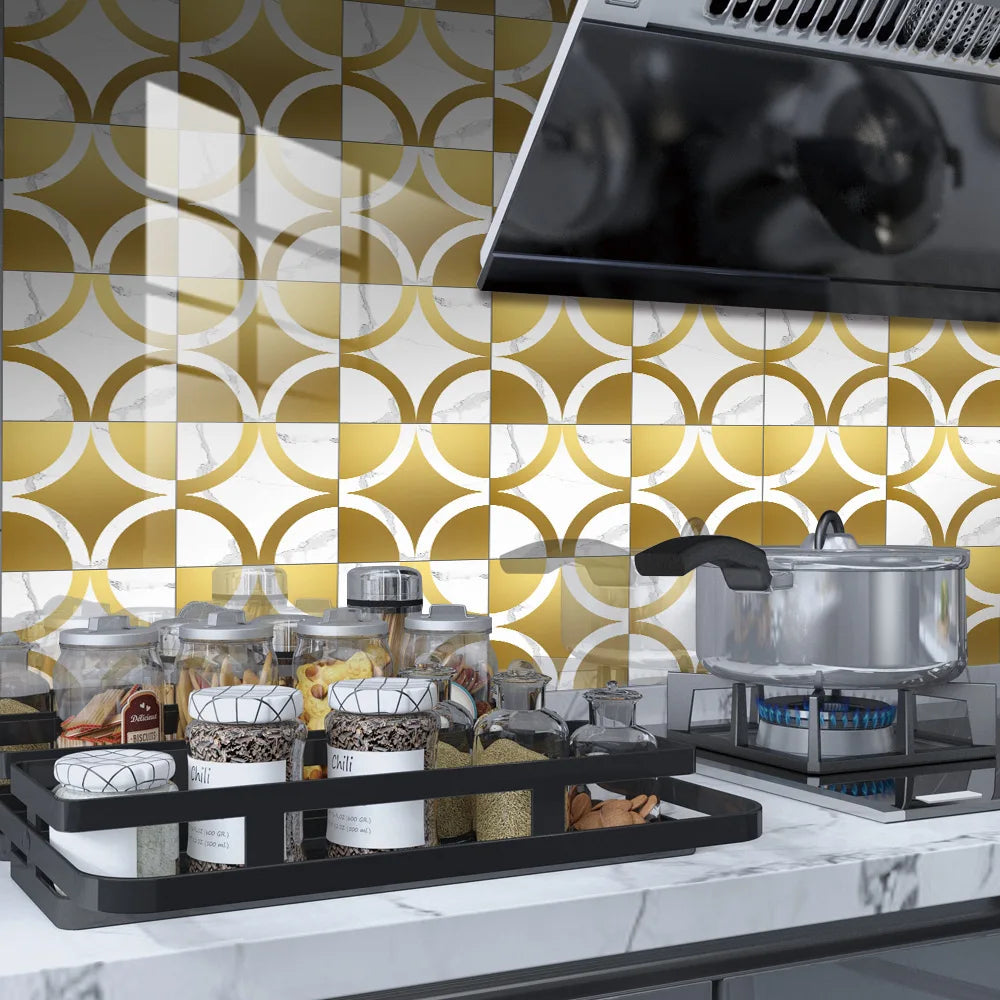 10pcs Crystal Tile Wall Stickers Self-Adhesive Kitchen Tiles PVC Backsplash Stickers Peel and Stick Bathroom Faux Stone Effect