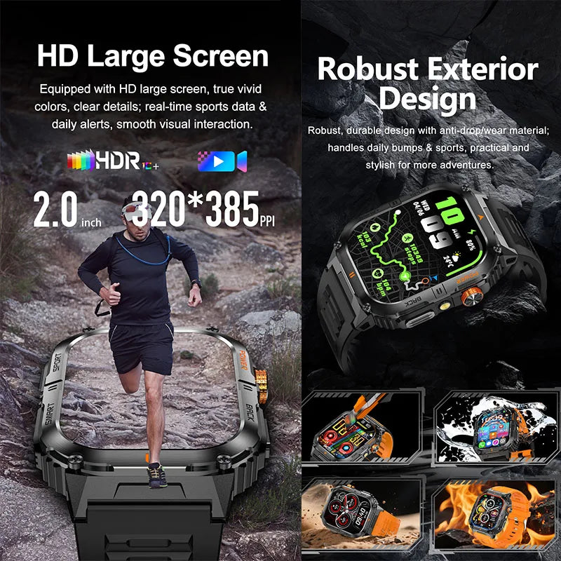 Hot Sell Gifts 2026 New Military SmartWatch Men Outdoor Sports IP68 Waterproof  LED Bluetooth Call Health Monitoring Men Women