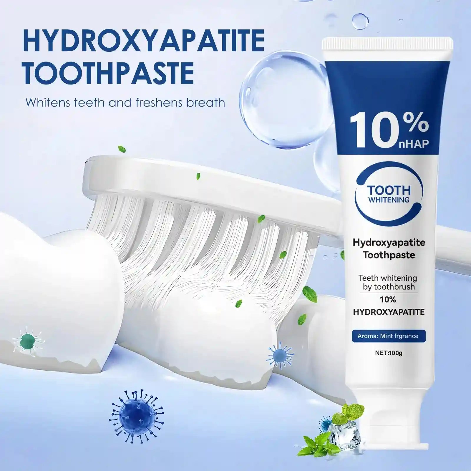 Tidesmit 10% Hydroxyapatite whitening toothpaste for deep cleaning, enamel strengthening, and gum protection.