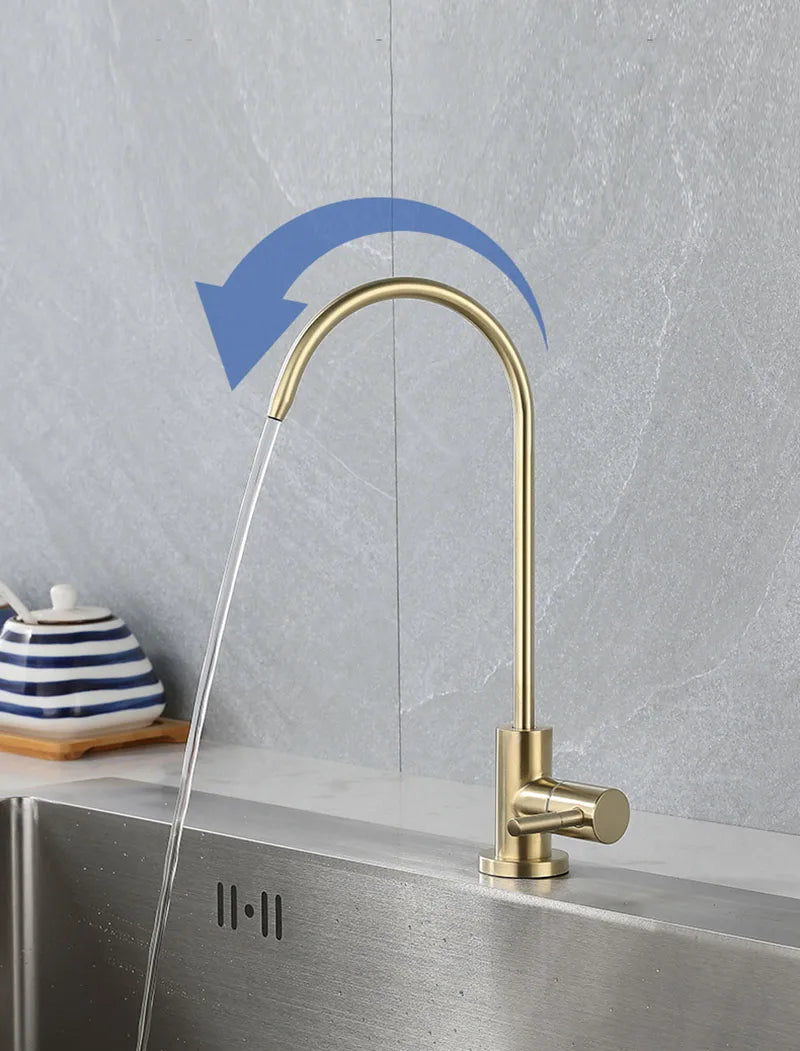 304 Stainless Steel Brushed Gold Kitchen Faucet 1/4" Water Purifier Faucet Direct Drinking Faucet Anti-Osmosis Purifier Tap