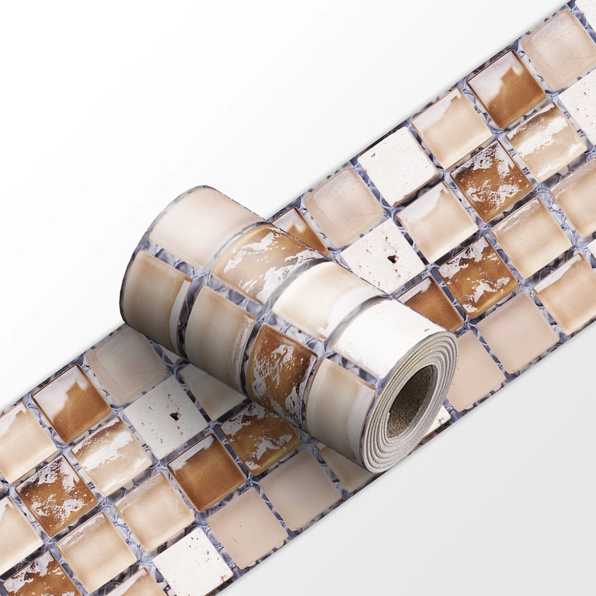 Peel-and-stick mosaic tile wall border sticker, tan and brown square mosaic pattern roll