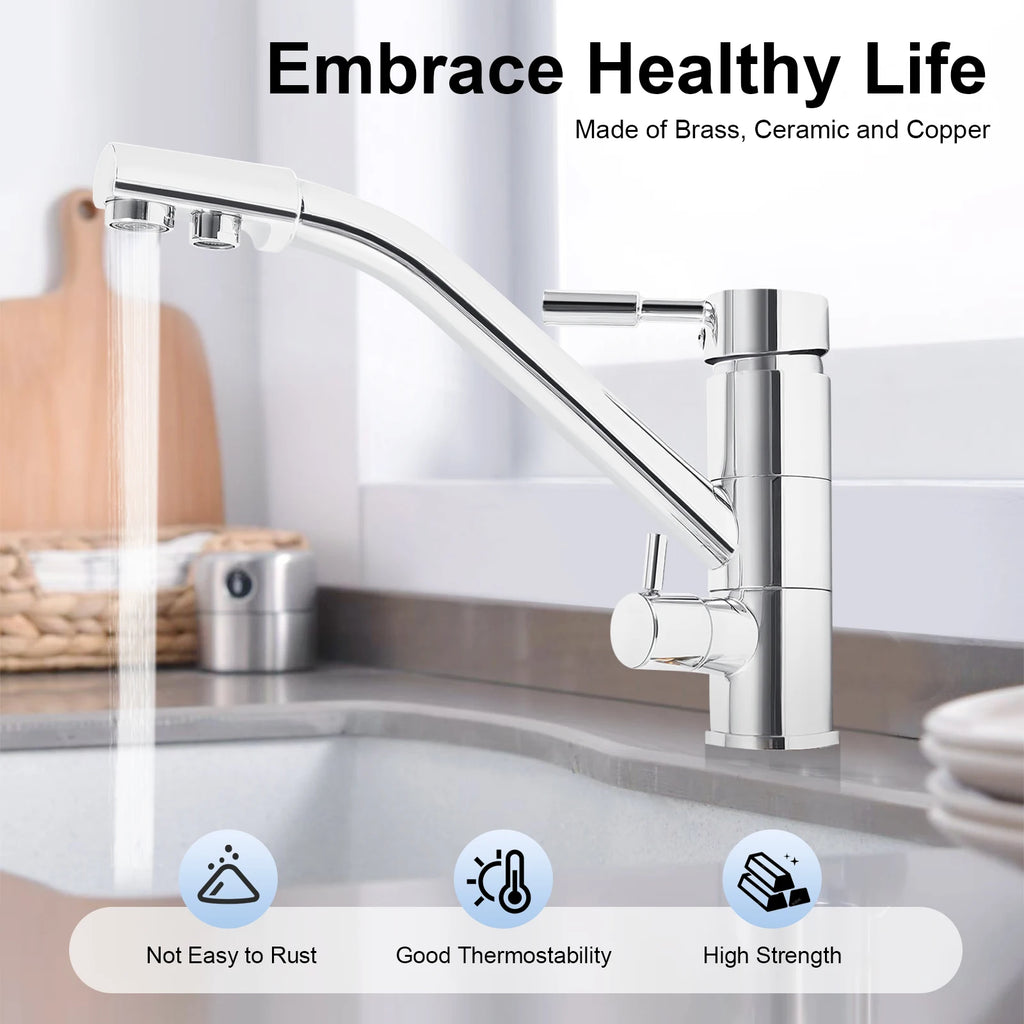 3 in 1 Water Filter Tap 360° Rotatable Three-Way Kitchen Faucet Hot and Cold Water Osmosis System Tap
