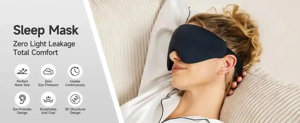 3D Contoured Memory Foam Sleep Mask for Travel - Breathable Eye Cover Eye Massage Instrument Tidesmit