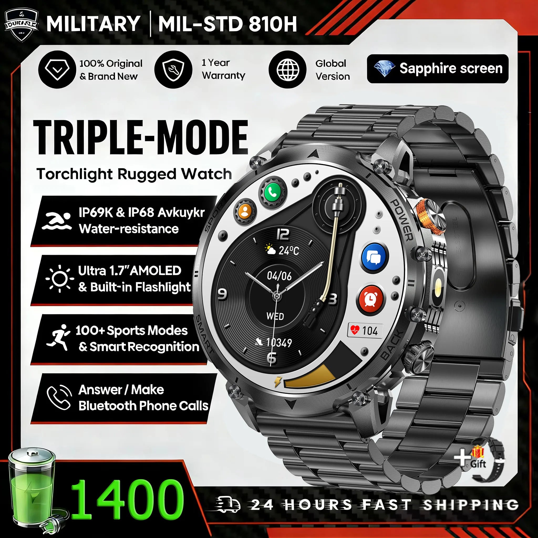 New outdoor GPS path 1.46"100+sport Bluetooth calling Smart Watch IP68 Waterproof Sports Run tracker Outdoors Compass Smartwatch