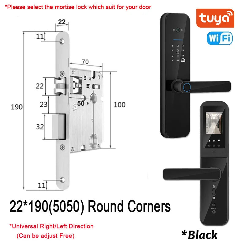 New Biometric Digital Electronic Smart Door Lock With Camera Fingerprint Tuya Wifi Smart Card Password Key Unlock