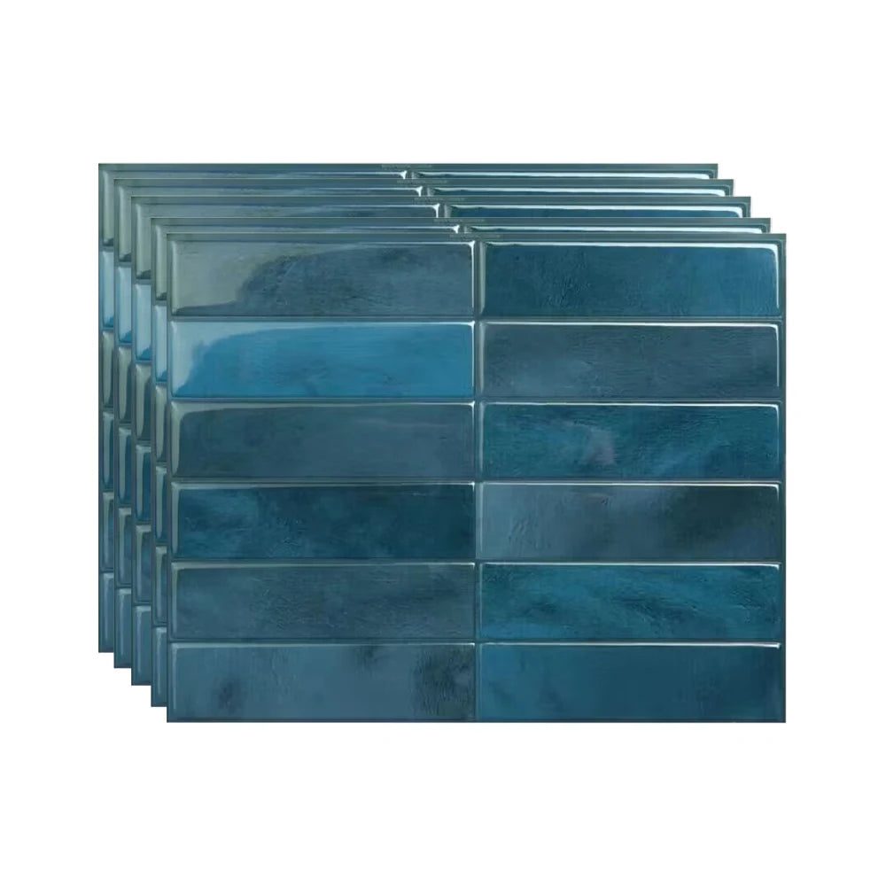 3D self-adhesive peel-and-stick backsplash tile sheets, dark blue mosaic design