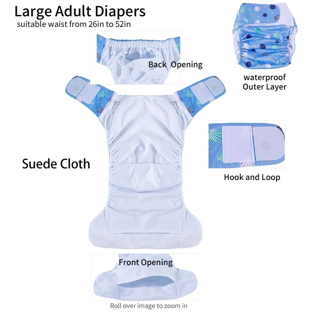 BIAI 2PCS Adult Cloth Diapers Washable Old Man's Diaper Pants Reusable Anti-bed-wetting Device Teenage Nappy Trousers