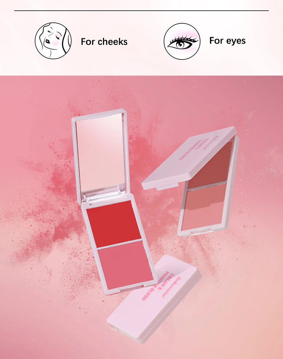 Tidesmit cream and powder blush palette in peach pink shades for long-lasting natural face makeup texture detail view