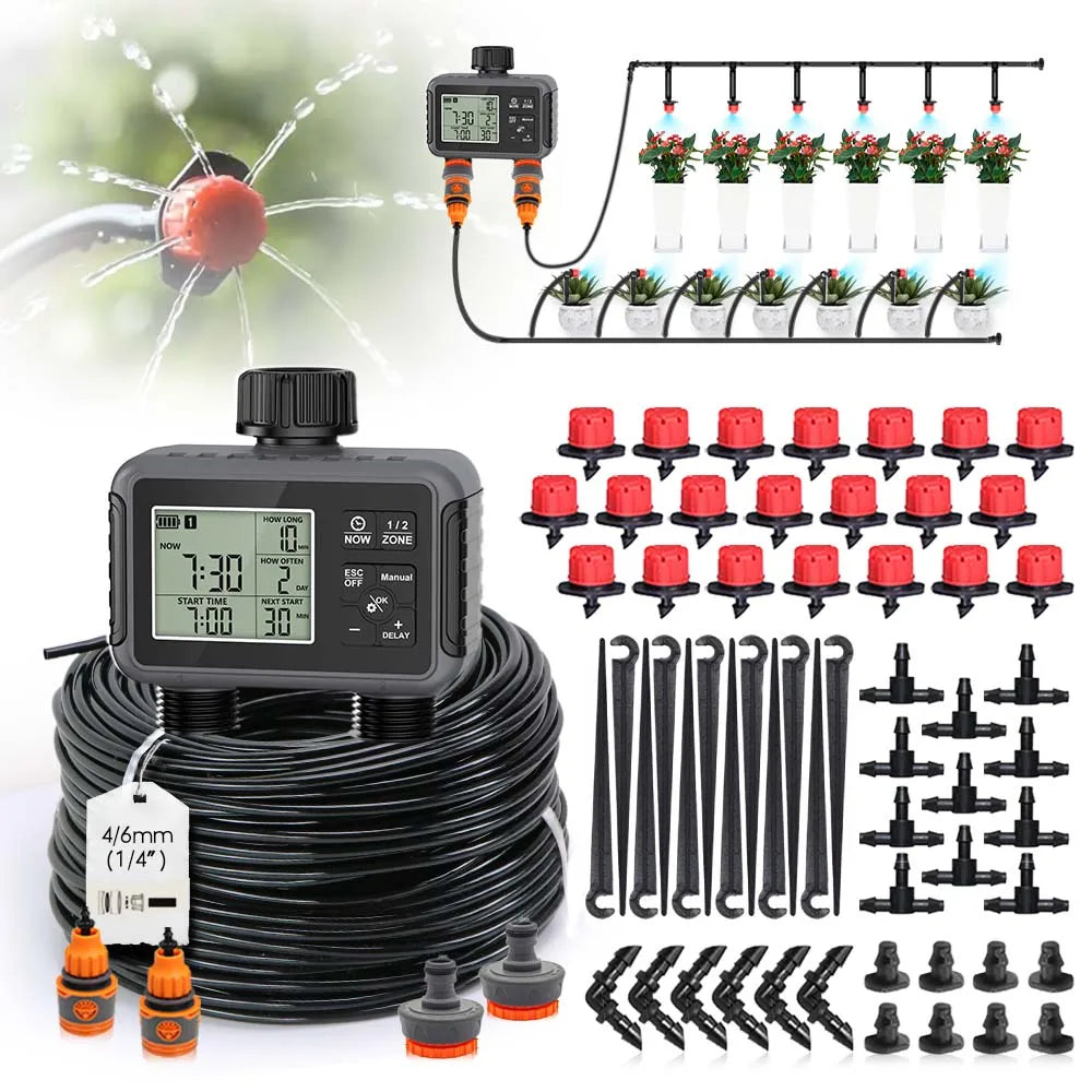 Dual Zone Independent Display LCD Garden Watering Timer Automatic Irrigation Kit Small Intelligent Program Gardening Combination