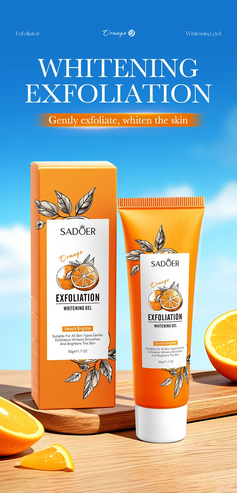 Orange Exfoliating Gel for Pores & Blackheads | Natural Beauty Care Scrubs Treatments Tidesmit