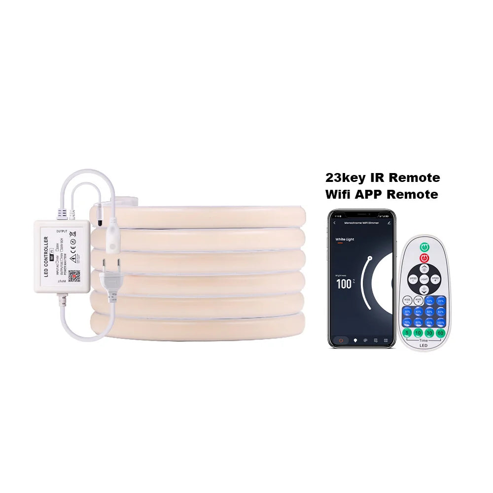 220V COB LED Neon Strip Light Wall Touch Wifi Bluetooth 23key Remote Control Power Kit Dimmable 288 LEDs Flexible Silicone Lamp