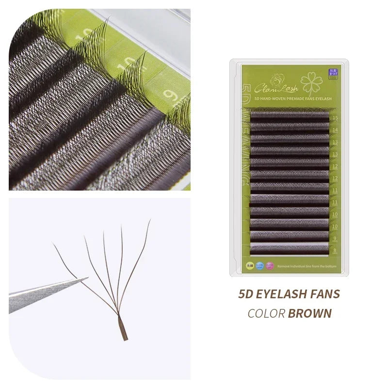 GLAMLASH 4D5D W Shaped Eyelash Extension Premade Volume Fans W Style Lashes Faux Mink Soft Easy Faning Natural Lashes False Eyelashes 5D W Brown Tidesmit