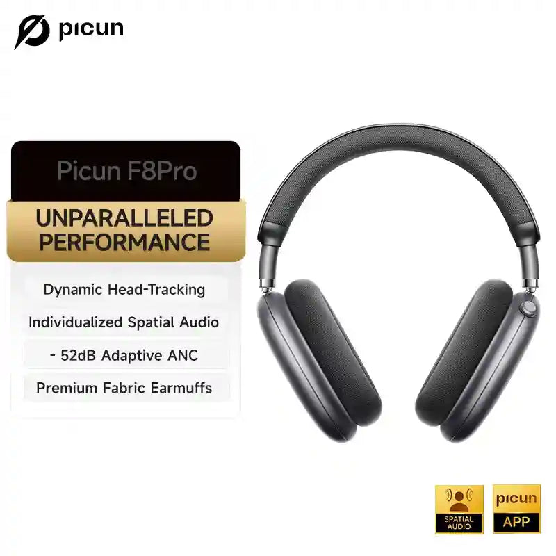 Wireless Noise Cancelling Headphones - Over-Ear 3D Spatial Audio F8 Dark Sky Grey Tidesmit