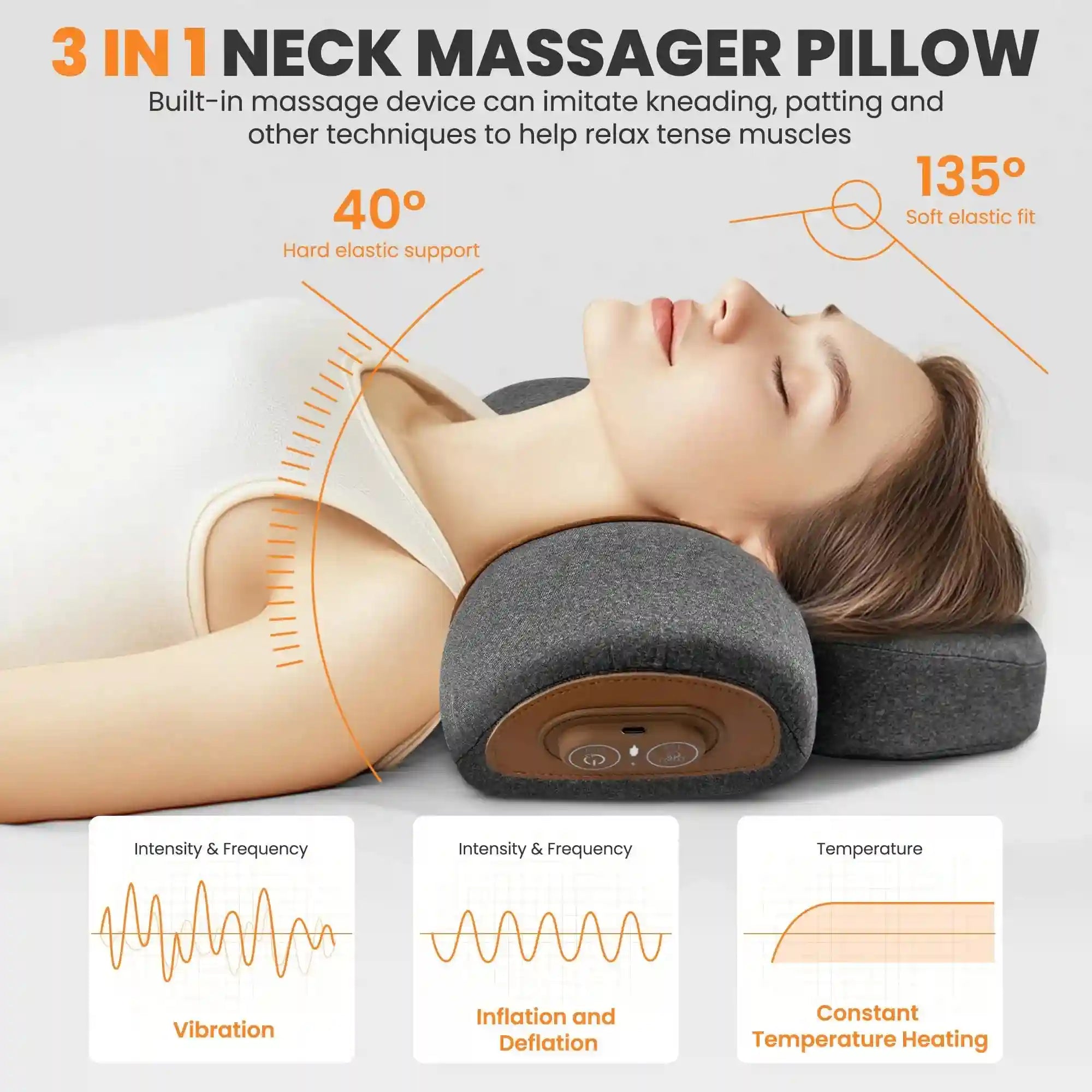 Electric Neck Massage Pillow with Heat and Vibration for Cervical Relief Massage Roller Tidesmit