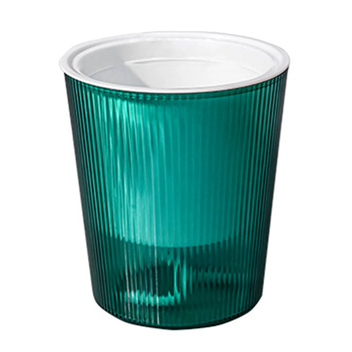 Self-watering planter pot with translucent teal green body and round white top