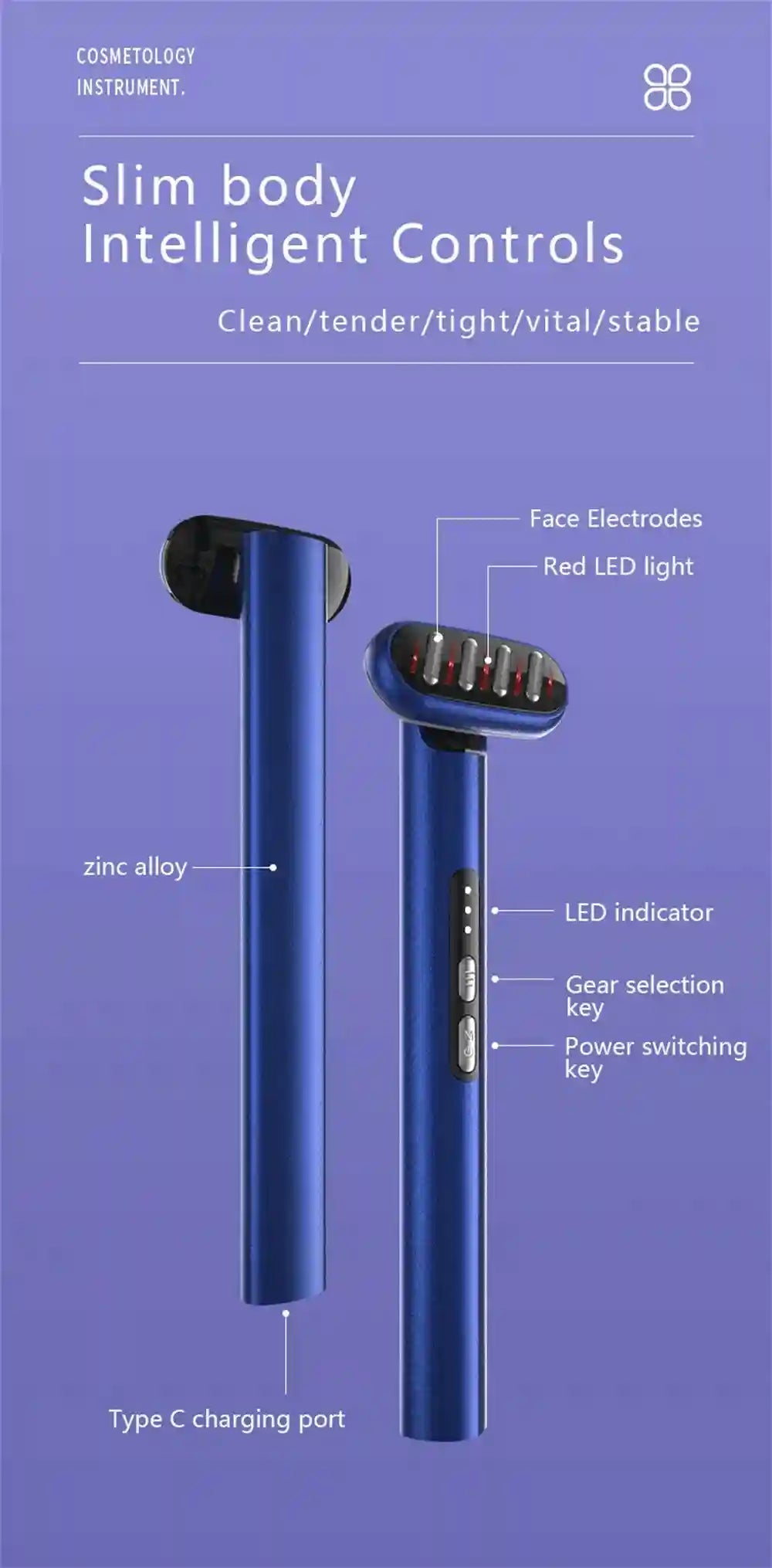 Tidesmit Microcurrent LED Face Massager Wand - Portable Skin Tool Massage Roller Tidesmit