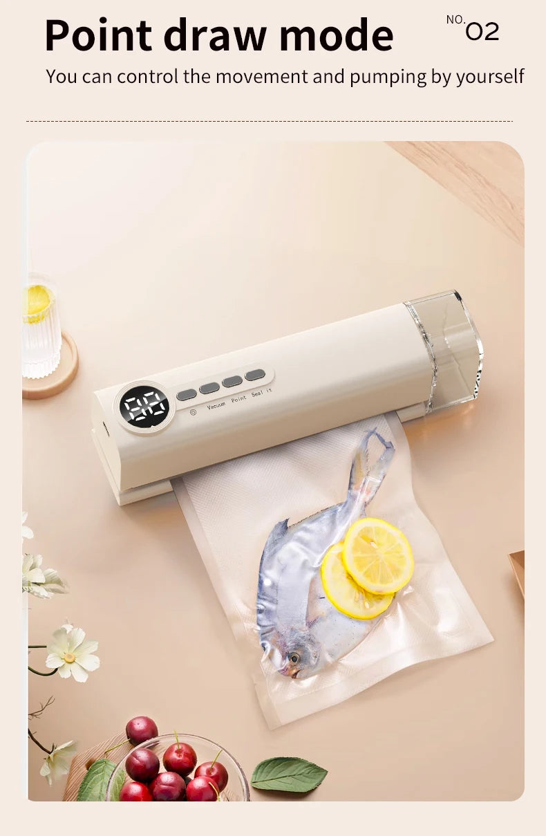 Portable Vacuum Sealer Machine 62kPa Rechargeable Food Vacuum Sealing Machine 150mm Heat Sealer with 3 Temperature Levels