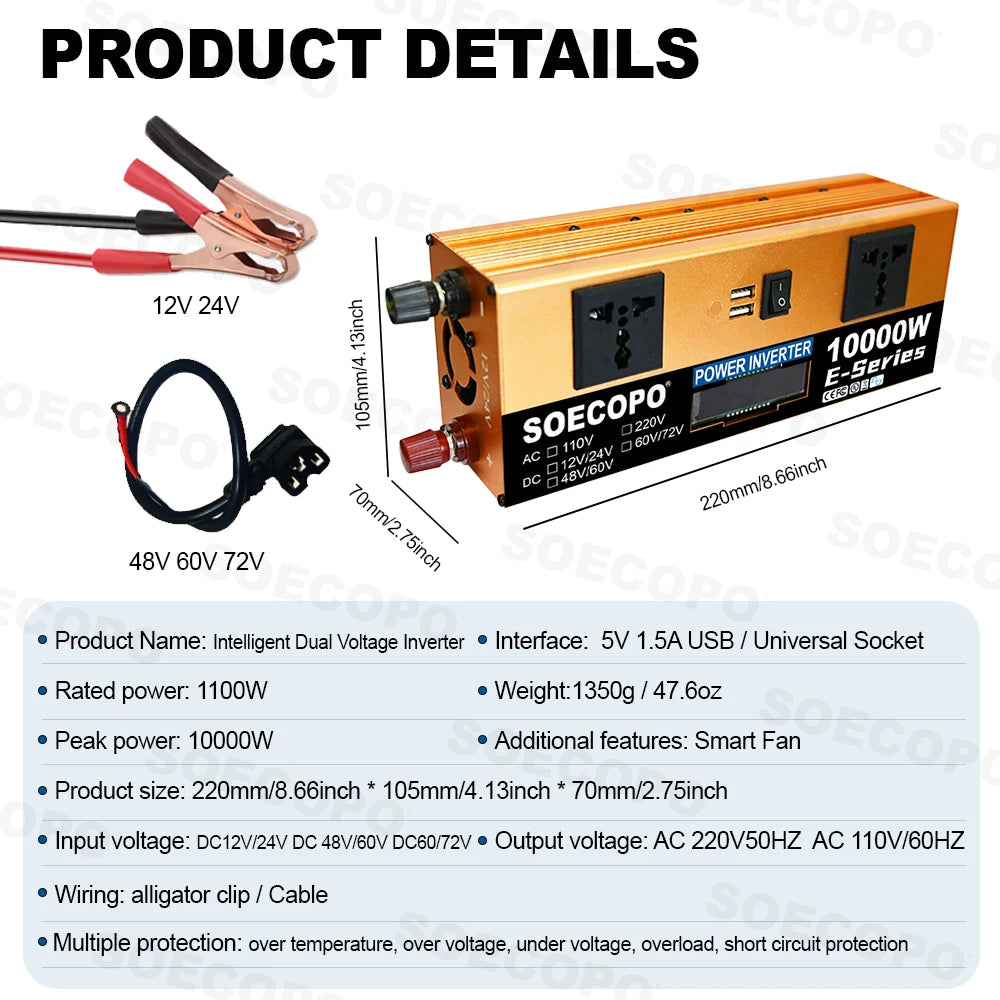 SOECOPO10000W Peak Solar System Kit 2x300W Solar Panels DC 12V 24V - AC 110V/220V Inverter 100A Controller for Home Camping