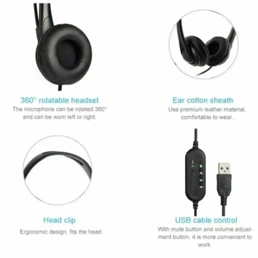 USB Computer Headset with Noise Cancelling Microphone - Black Tidesmit Tidesmit