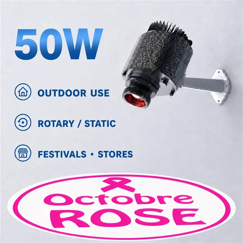 50W outdoor LED gobo projector with rotary/static head and pink logo disc