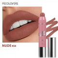 Velvet matte lipstick in Nude #04, a long-lasting, waterproof, non-stick apricot lip tint with smooth, creamy texture.