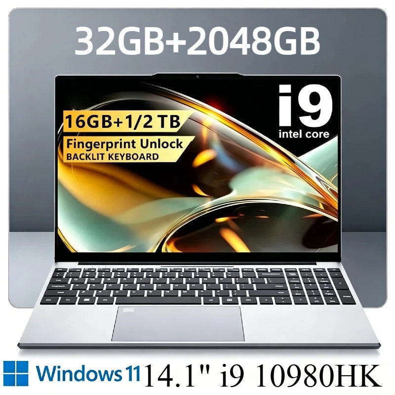 14.1 Inch Intel Core i9 10980HK Windows 11 Pro Laptop 32GB DDR4 2TB SSD Gaming Office PC Gamer Portable Notebook