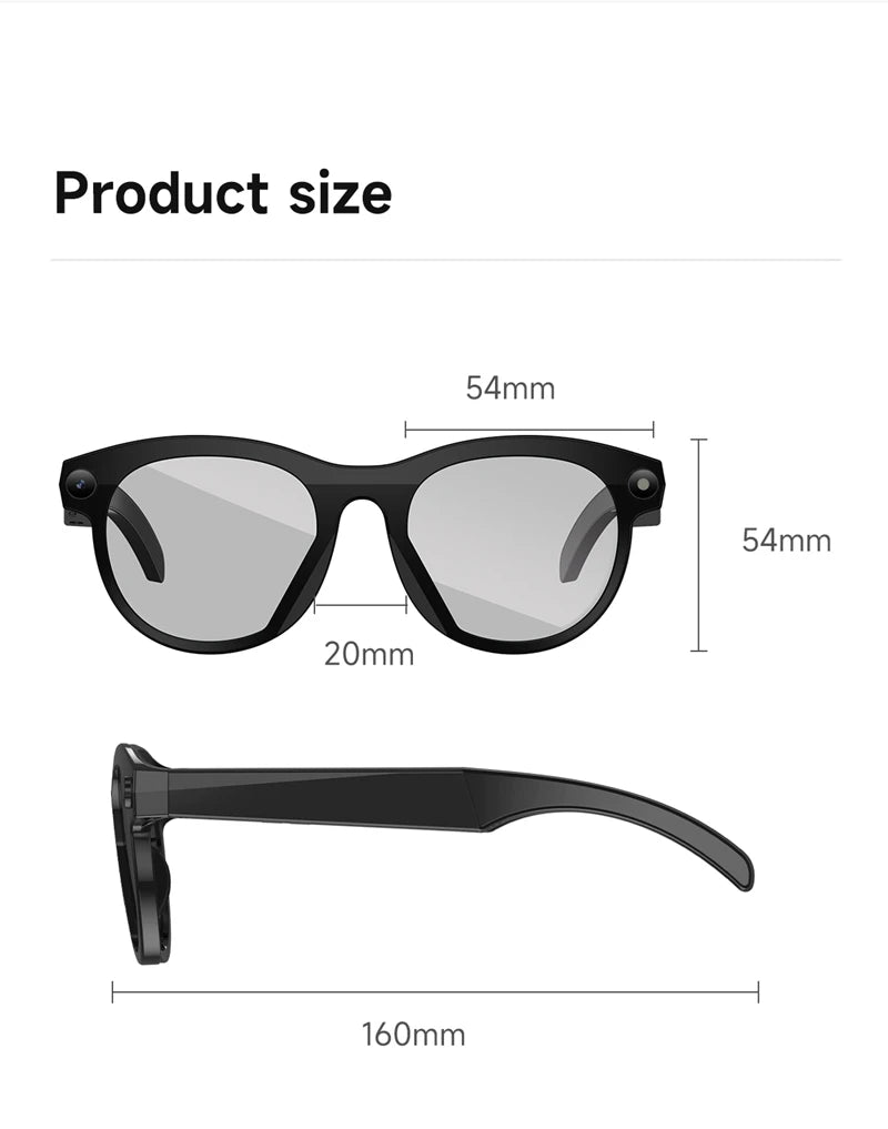 AI Smart Glasses with Bluetooth Calling & Real-Time Translation - Black Tidesmit