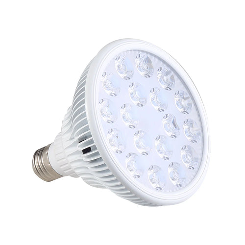 Round LED red light therapy bulb for wellness and pain relief with multi-lens face for targeted light therapy.