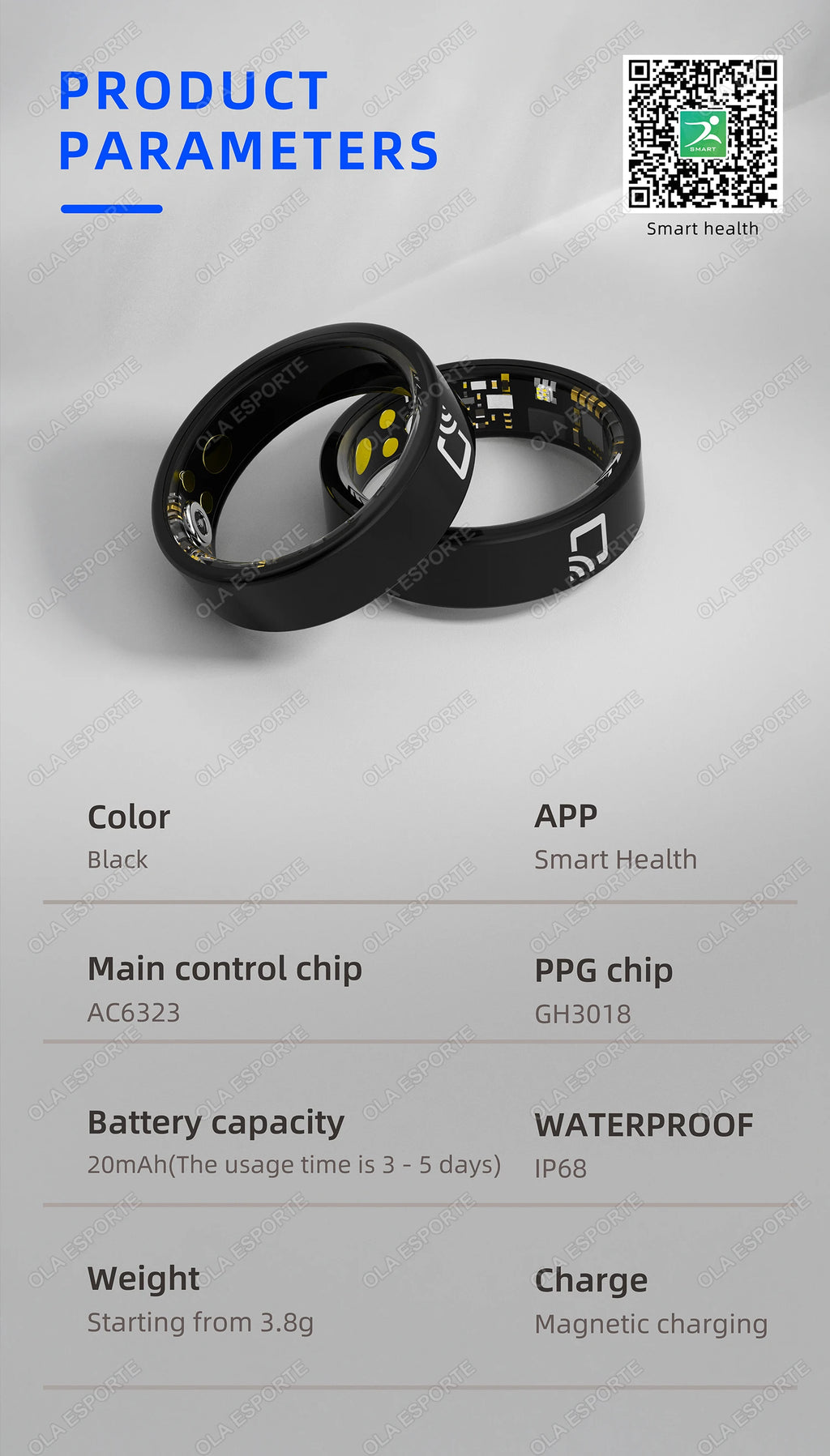 Tidesmit Smart Health Ring: NFC Fitness Tracker & Heart Rate Monitor Tidesmit