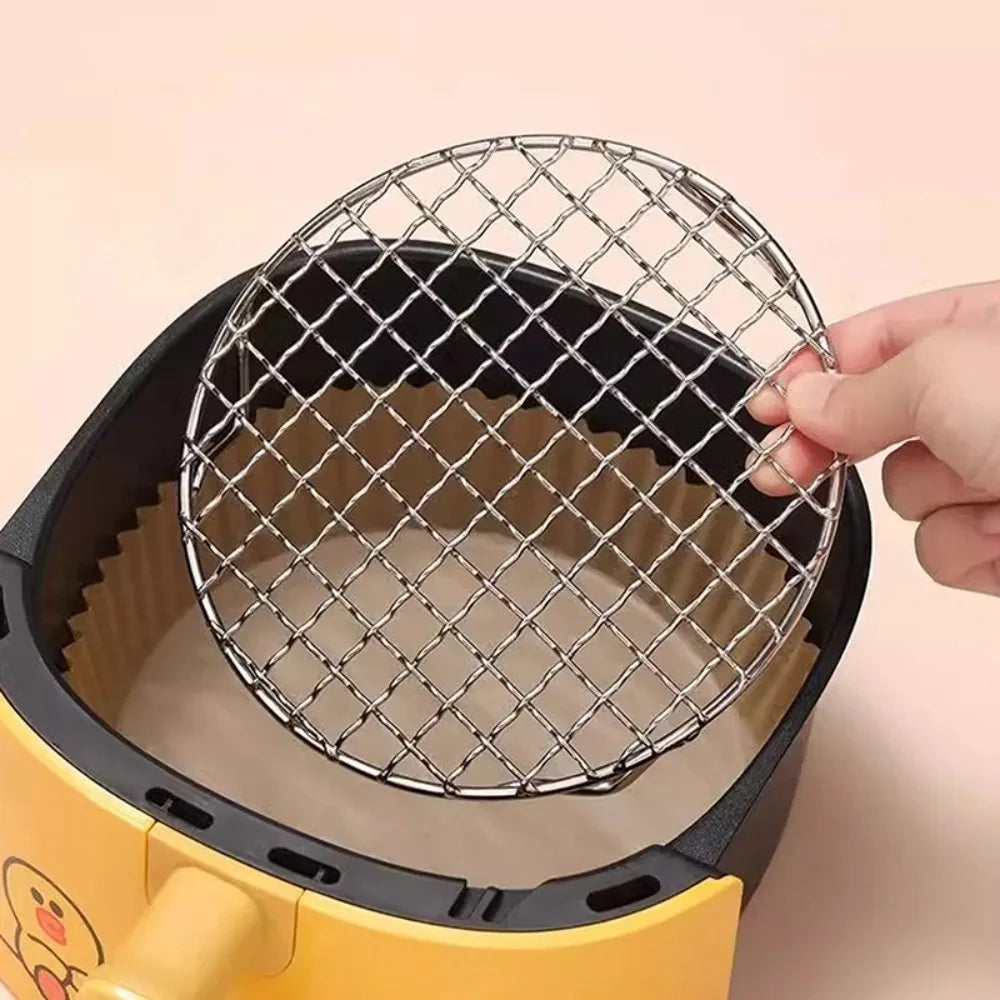 Portable Round Air Fryer Rack Stainless Steel Stackable Grid Grill with Foot Cooling Rack Home Kitchen Oven Steamer Cooker