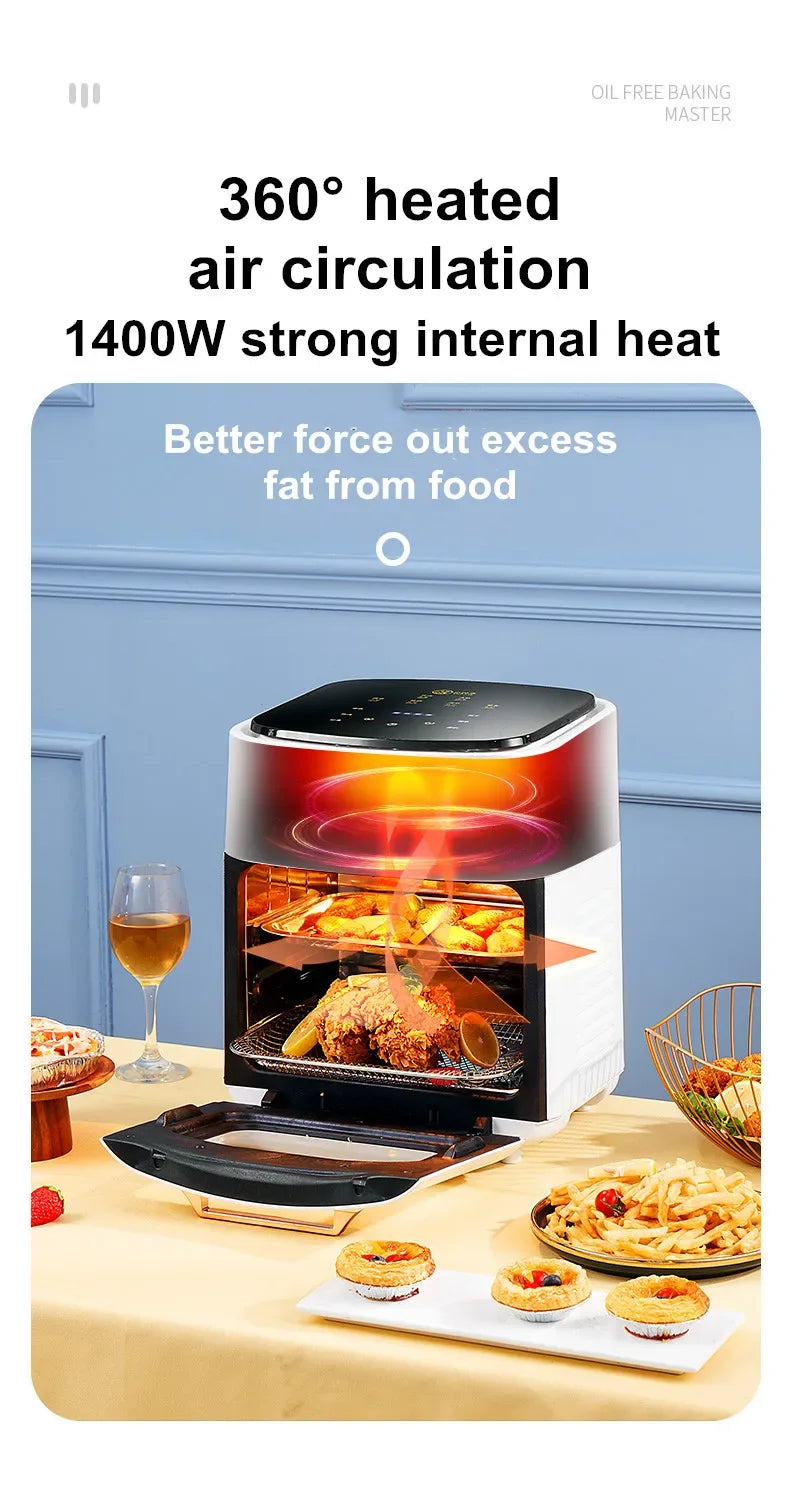 Air Fryer Household Large Capacity 15L Visual Oil Free Smart Oven Fries Machine 220V 110V US EU 1500W Chicken Frying