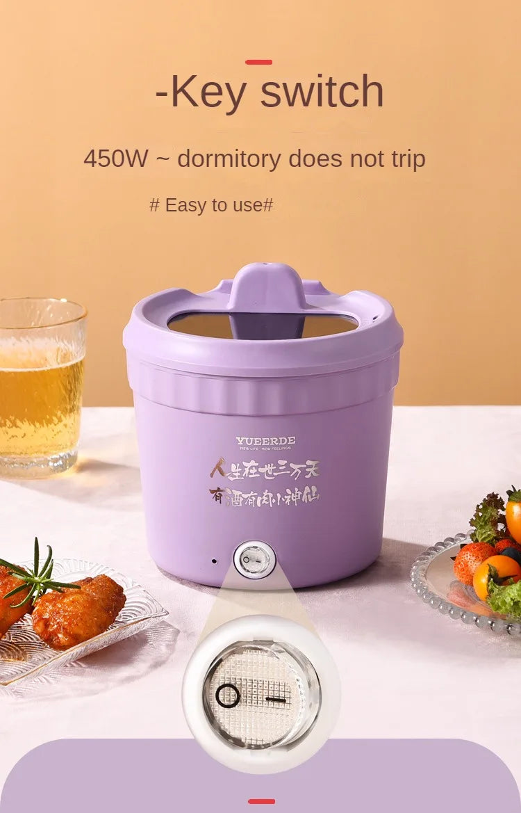 Purple mini electric hot pot with key switch and removable inner base insert