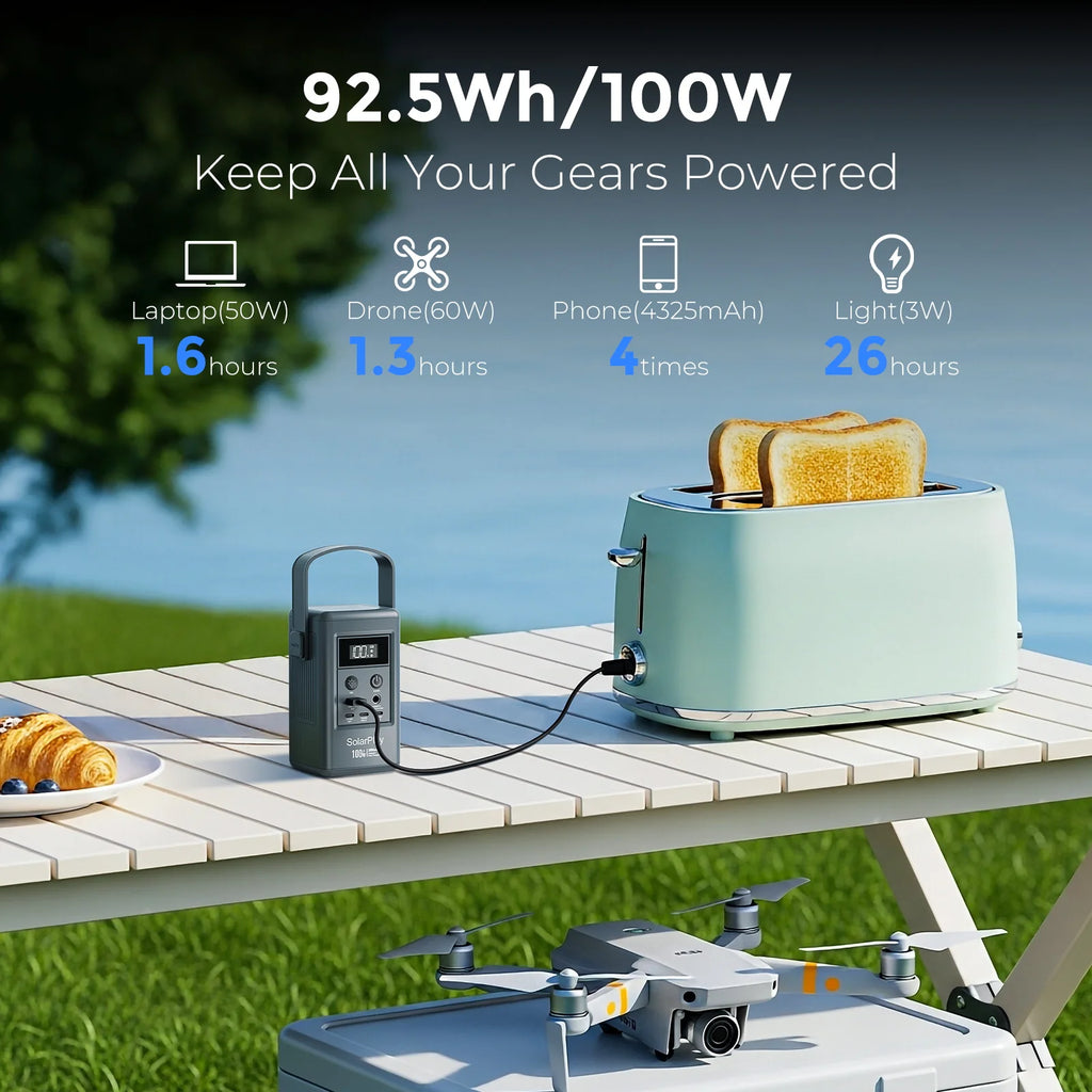 SOLARPLAY Q100 Portable Outdoor Power Station 25000mAh Battery 100W USB-C Output Solar Charging Emergency Power Supply for Camping Travel Outdoor Activities