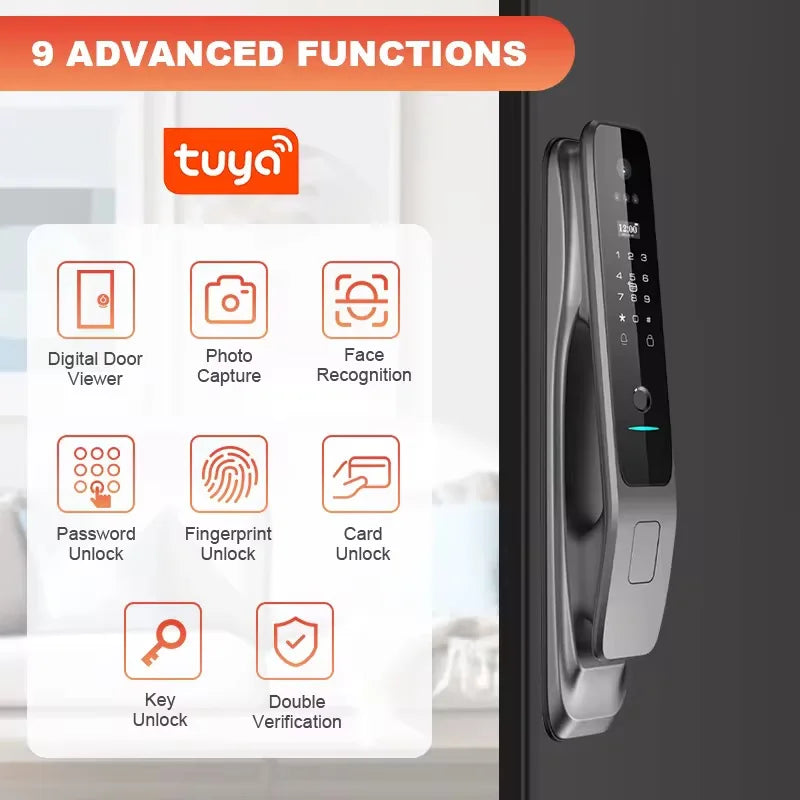 High End Active Monitoring Active Video Intercom Talking WiFi Tuya Smart Door Lock With Camera And Monitor