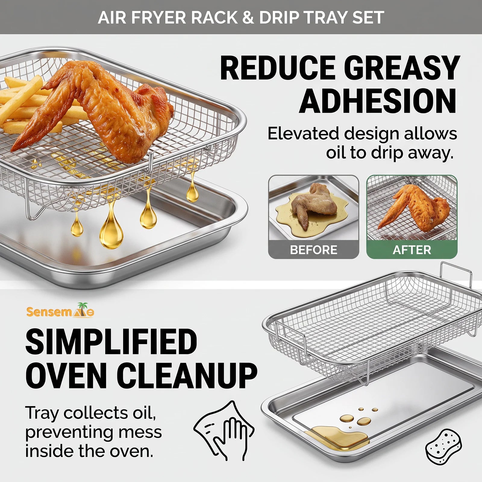 Oven Baking Tray Stainless Steel Baking Pan With A Rack Air Fryer Basket Frying Basket Bakeware Crisper Tray Oven Baking Pan