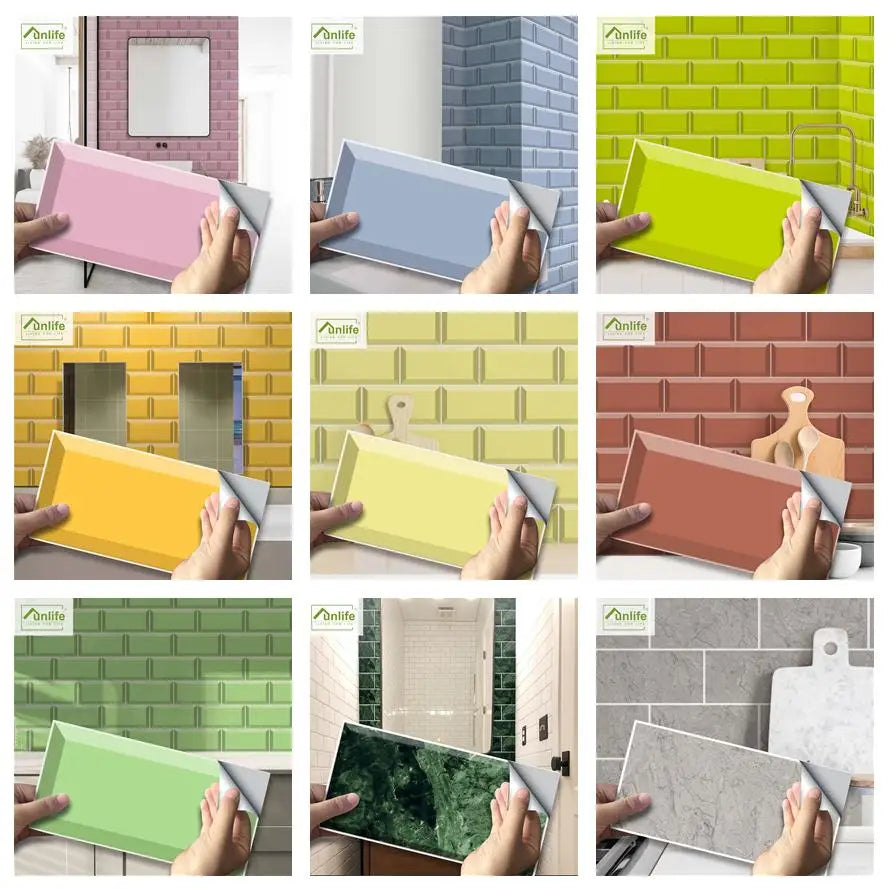 9/27/54PCS Pink Yellow Green Brick Tile Stickers For Kitchen Bathroom Wallpaper Waterproof Peel&Stick DIY Wall Sticker Home Deco