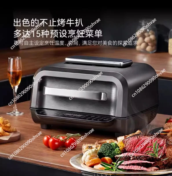 8-in-1 Multifunctional Indoor Smokeless Grill&Air Fryer Built With Smart Thermometer, Household Multi-purpose Cooking Appliance
