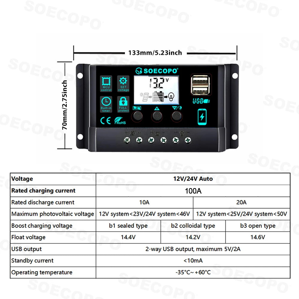 Portable Solar System Kit 15000W Peak 12V 24V To 110V 220V Inverter 3 Universal Sockets 300W Panel 100A Controller for Home RV